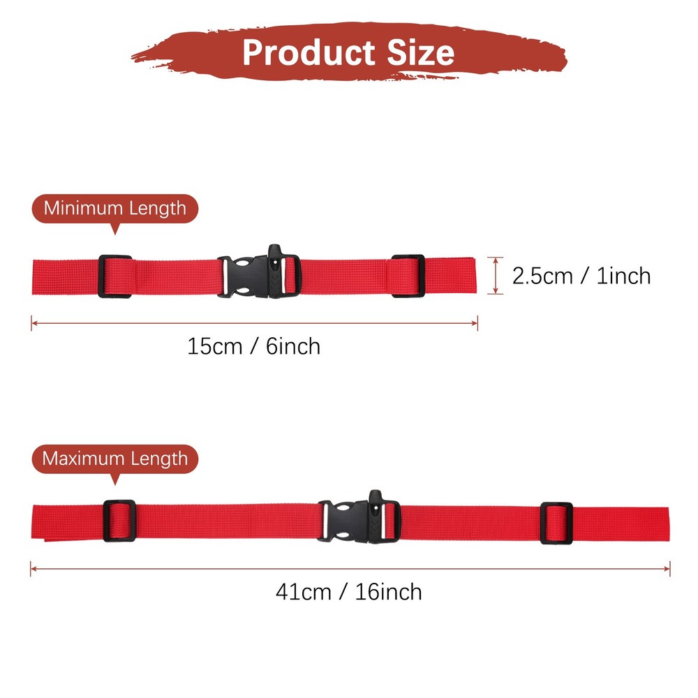 Backpack Chest Strap [2PCS] - with Emergency Whistle Buckle - [Black & Red]