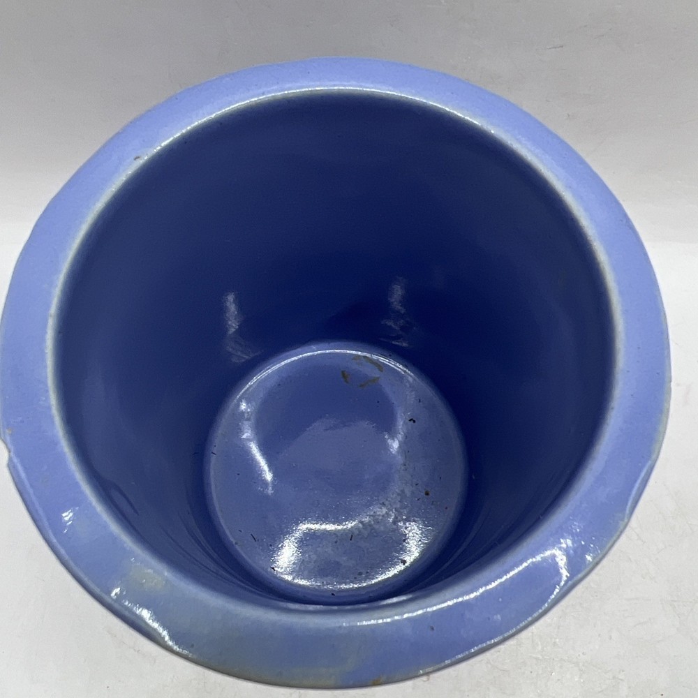 Vintage Light Blue Small 4" Stoneware Cheese Crock With Lid