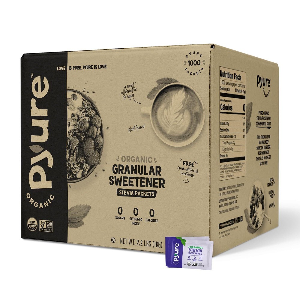 Pyure Organic Stevia Packets | Granulated Sugar Packets - White Sugar Substitute