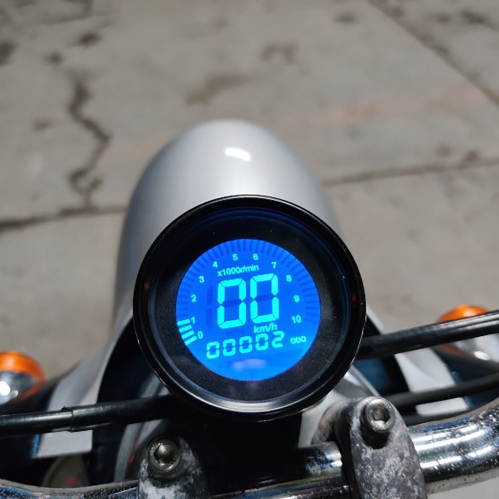 LCD Digital Motorcycle Gauge Universal Speedometer Tachometer Odometer Chrome