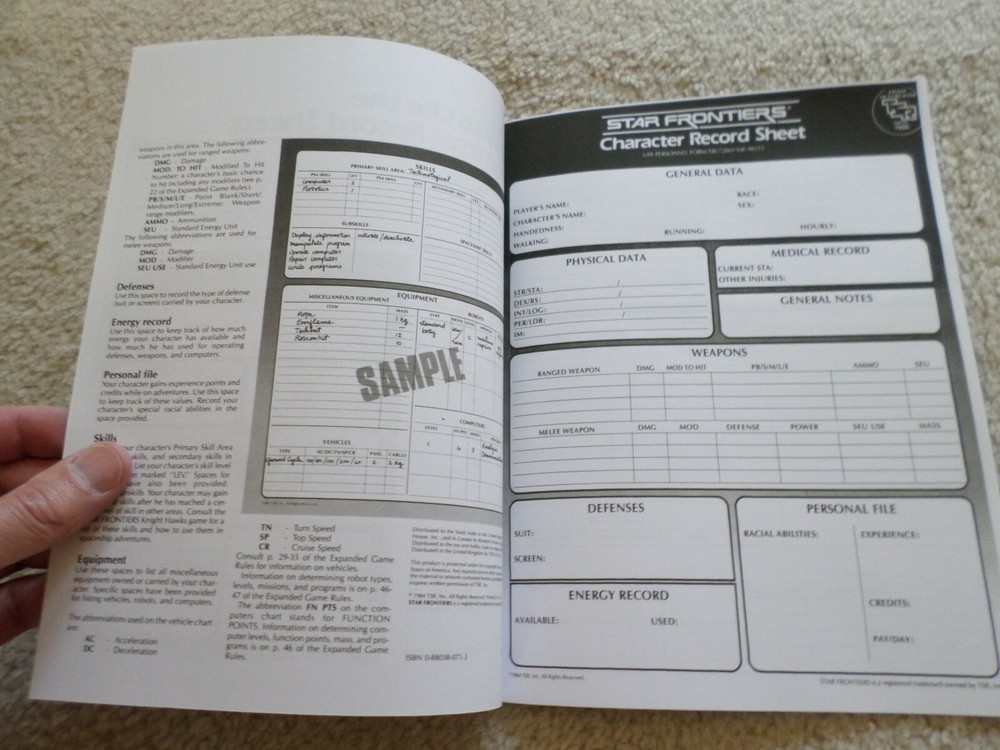 Star Frontiers Character Record Sheets book SF AC-1