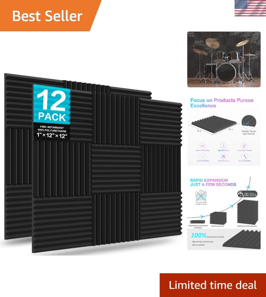 Acoustic Foam Panel Set Black 12 Pack