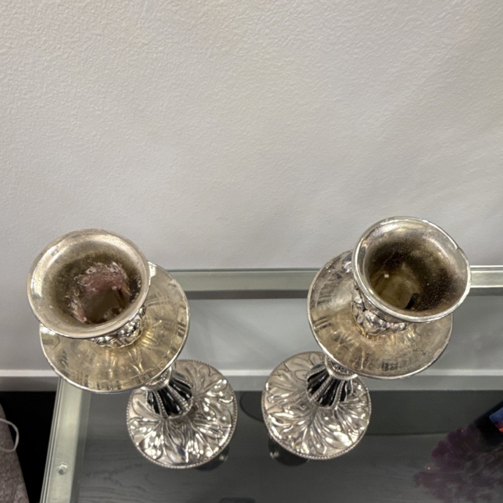 Victorian Style Ornate Silverplate Candlesticks Pair