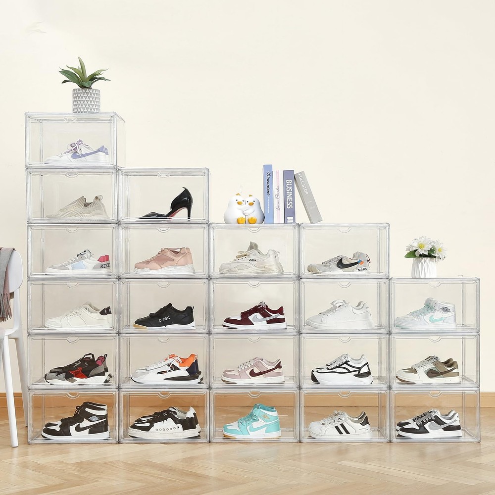 Shoe Boxes Clear Plastic Stackable Acrylic Sneaker Shoe Display Case Transpar...