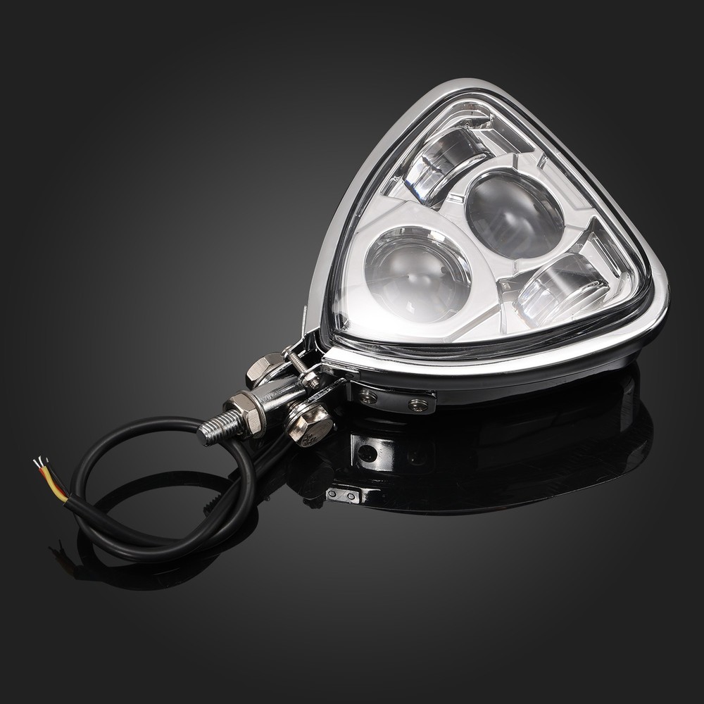 Chrome Motorcycle Triangle Style LED Headlight For Harley Custom Bobber Chopper