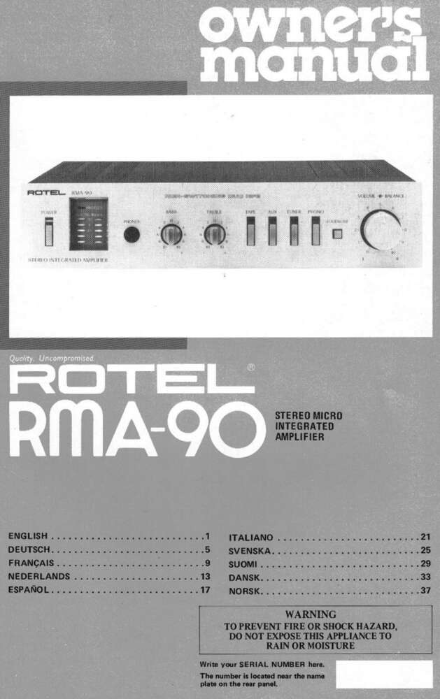 Rotel RMA-90 Amplifier Owners Manual
