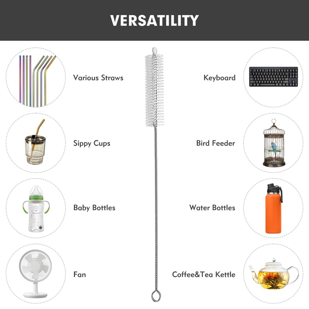Feehope 18Pcs Straw Cleaner Brush, with Extended Handle White