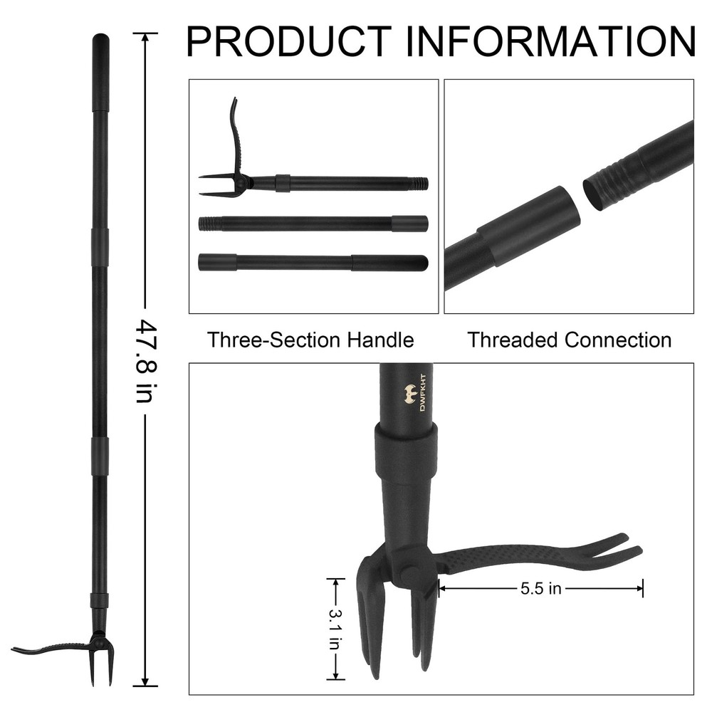 DWFKHT Weed Puller Tool - Stand Up Heavy Duty Weeding with Carbon Black