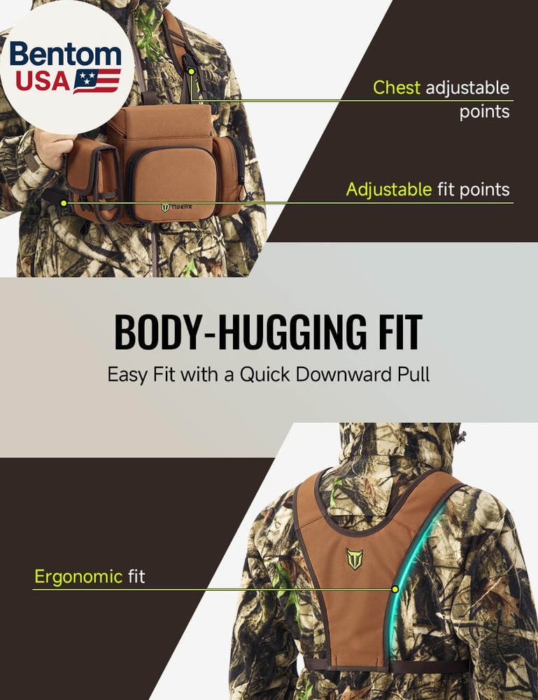 Binocular Harness Chest Pack with MOLLE System, 2 Detachable Pouches, Silent Mag
