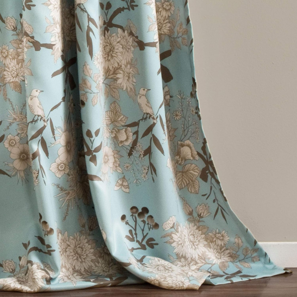 Botanical Garden Curtains Floral Bird Print Light Filtering Window Panel Drapes