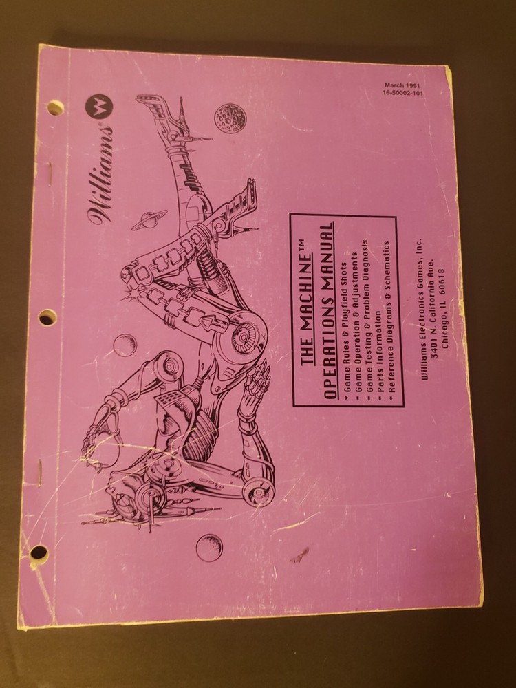 Original 1991 THE MACHINE WILLIAMS Arcade Game Operations Manual & Schematics