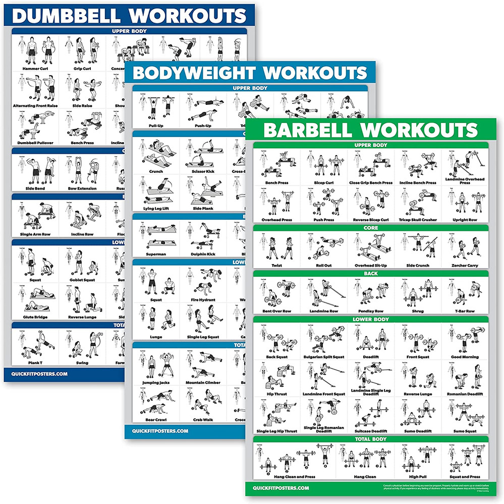 QUICKFIT 3 Pack - Dumbbell Workouts + Bodyweight Exercises + Barbell Routine ...