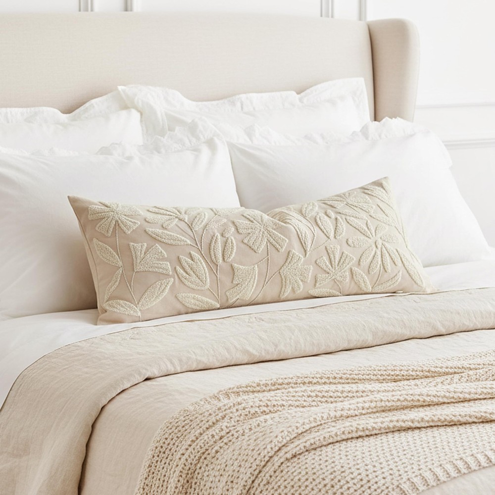 BlissBlush 14x36 Lumbar Pillow Cover for Bed, Rectangular Decorative Long Thr...