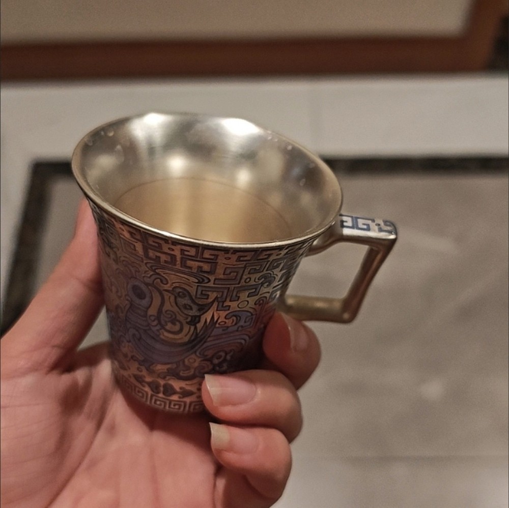 Gilt Silver Bird Ceramic Coffee Cup, 8cm 100ml, Luxury Tea Cup