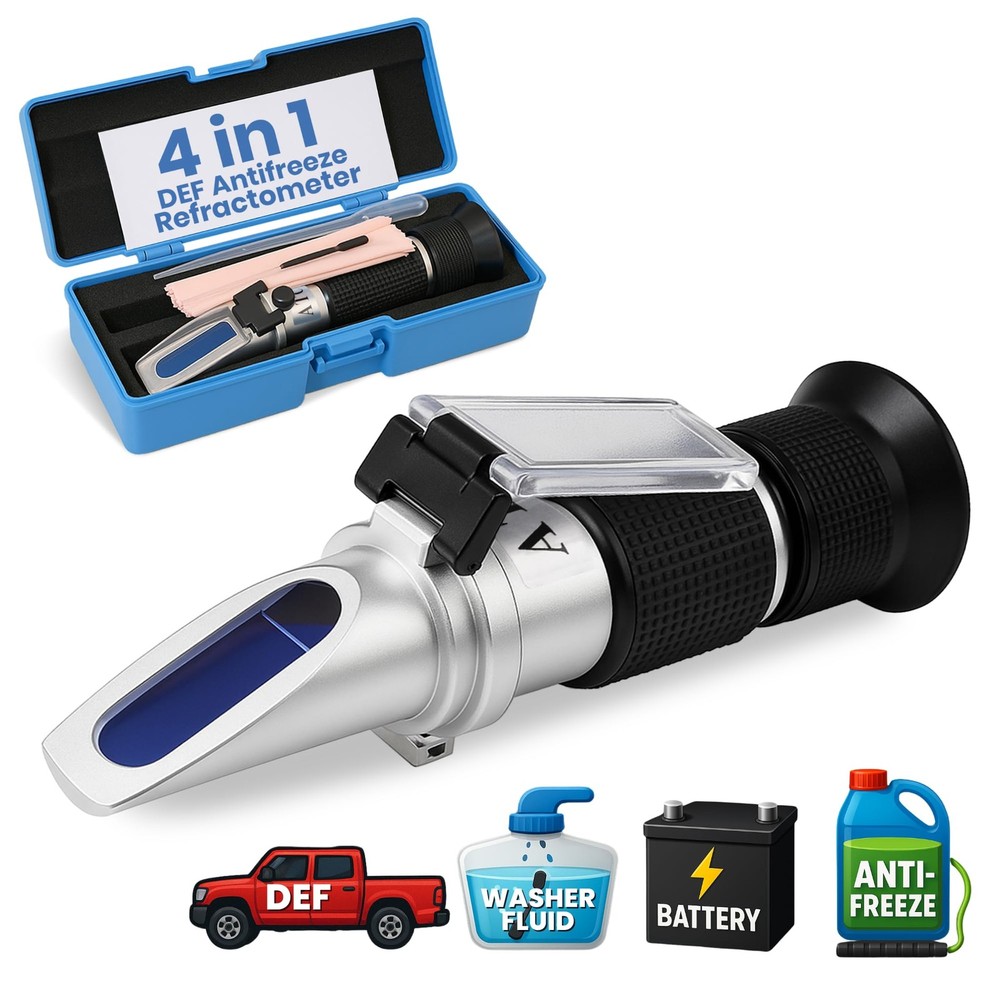 4-in-1 Refractometer for Ethylene & Propylene Glycol Antifreeze, DEF, Battery...