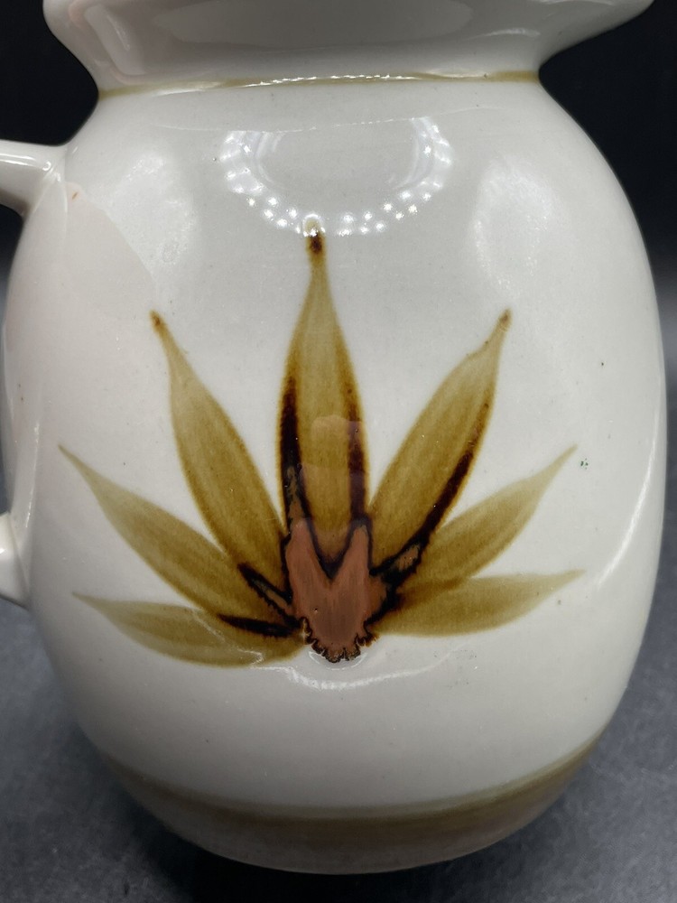 Pitcher Crowning Touch Handmade Ceramic Rustic Leaf Vintage Grey Brown Glazed