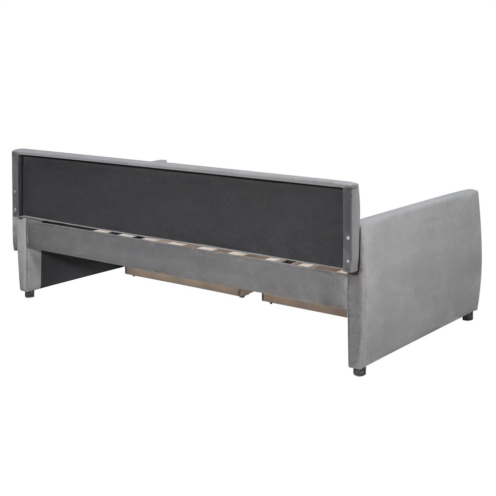 Twin Size Daybed with Drawers Upholstered Bed Frame Sofa Bed w/ Storage Gray