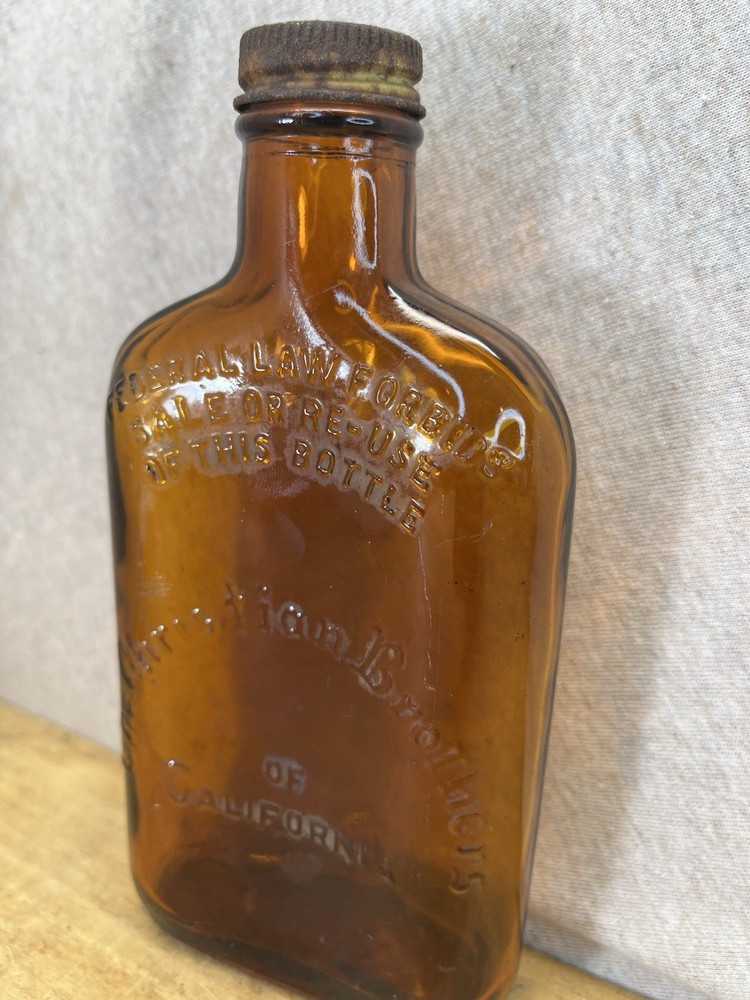 Christian Brothers Embossed Vtg Half Pint Empty Decor Bottle