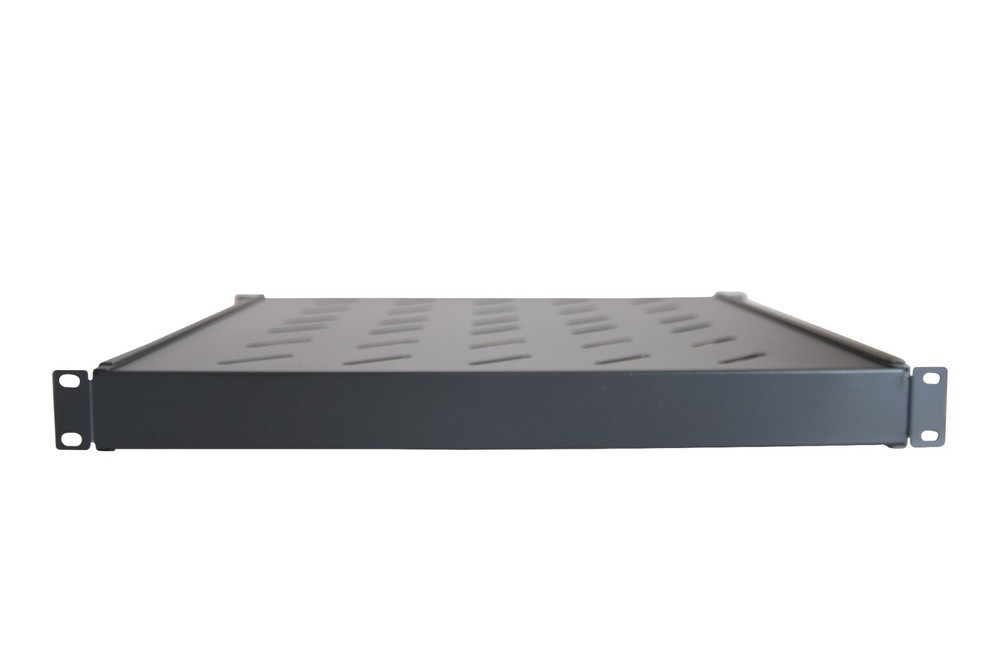 1U 19" 4-Post Fixed Vented Server Shelf Rack Mount, Adjustable 17-33in, Black
