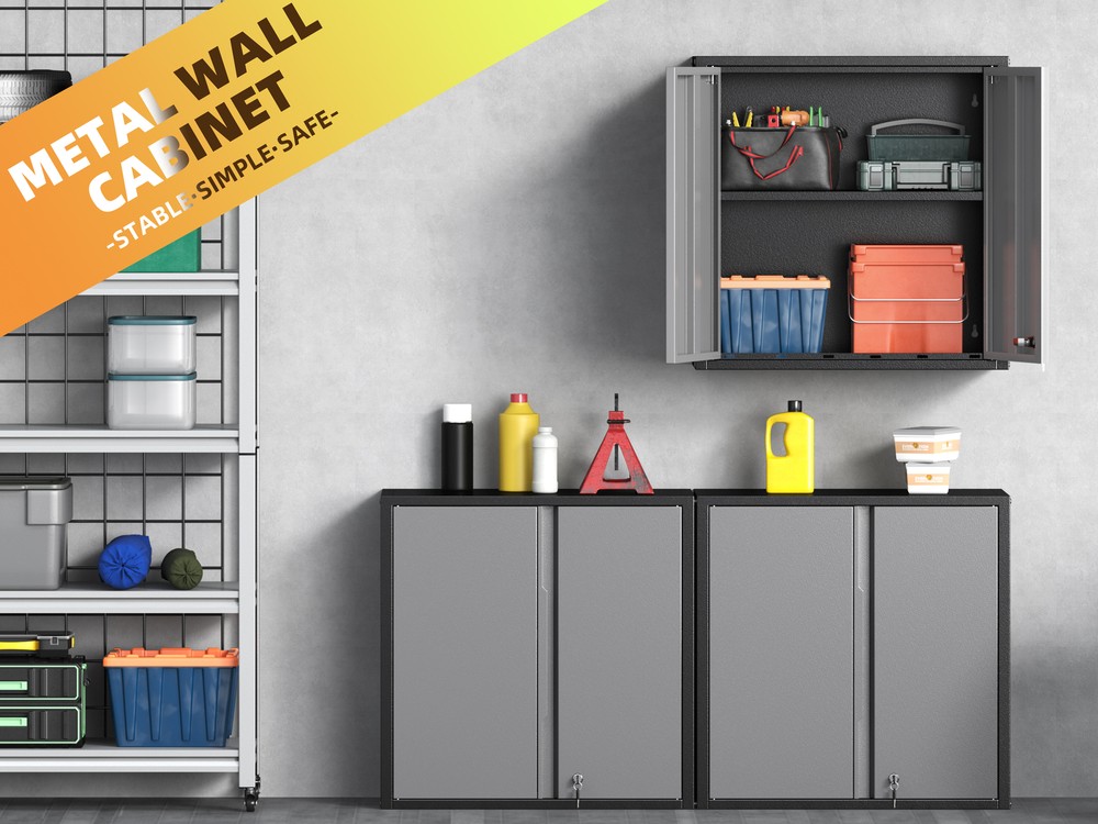 26-Inch Wall-Mounted Metal Cabinet with Adjustable Shelf Lockable with Pegboard
