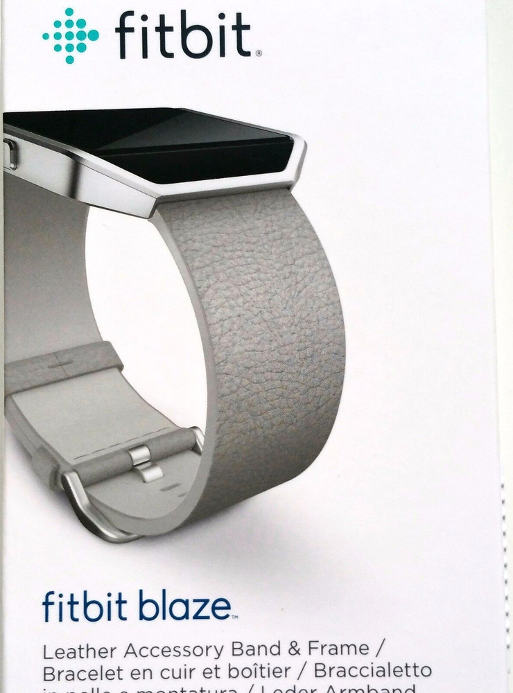 Fitbit Blaze Accessory Genuine Leather WristBand SS Frame & Clasp Large Grey New