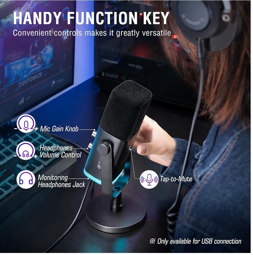 Gaming Audio Computer Streaming Microphone, 4-Channel RGB Mixer Set