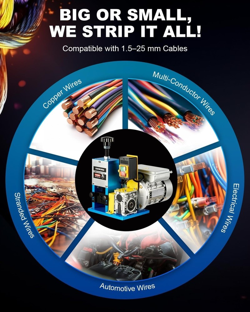 Copper Cable Stripper with Emergency Stop & Sharp Steel Blade - 1" Max Size