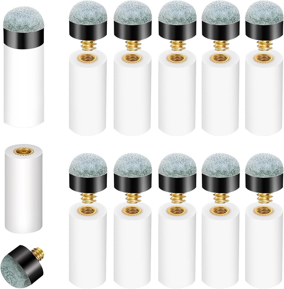 Screw On Cue Tip,10 Pack 12mm Pool Sticks Replacement Kit for with White Pool Cu