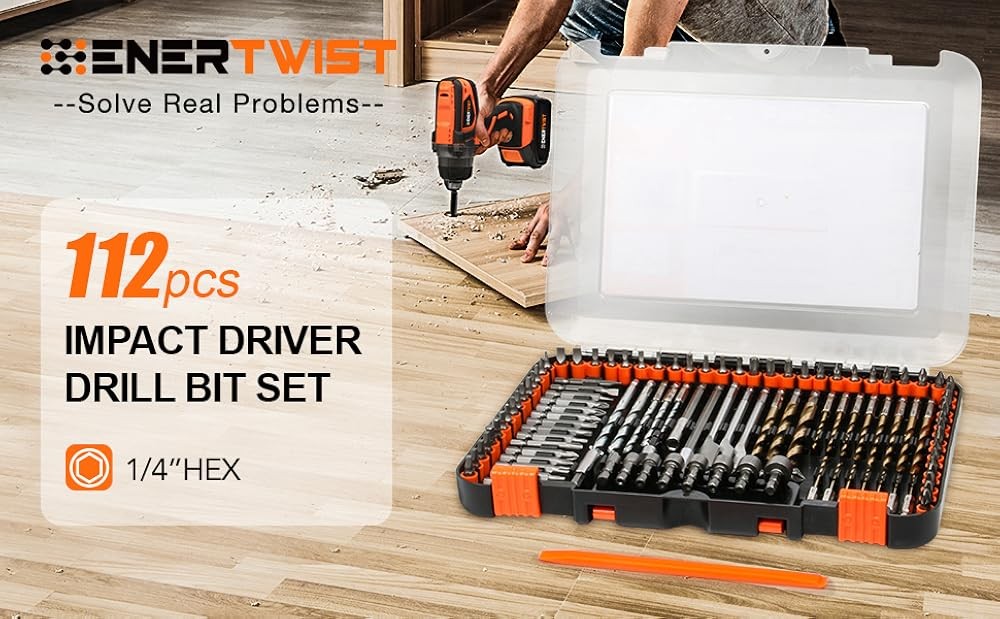 Drill Bit Set, 112-Pieces 1/ Hex Shank Impact Driver Bits and