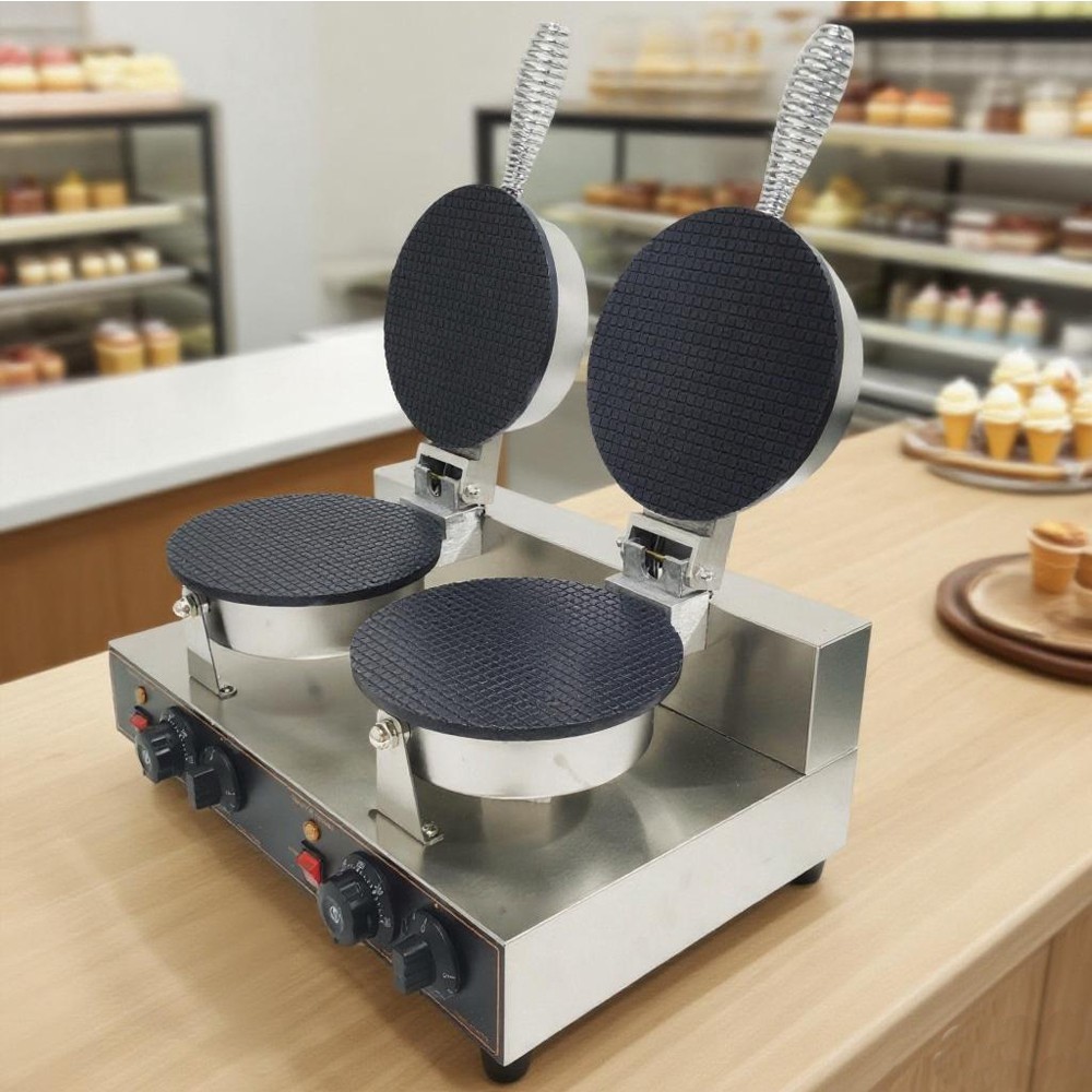 Ice Cream Waffle Cone Maker Machine Non-stick Double-head Egg Roll Making 110V