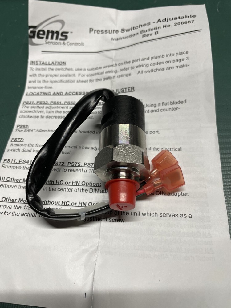 Gems PS71 Pressure Switch 1/4" NPT