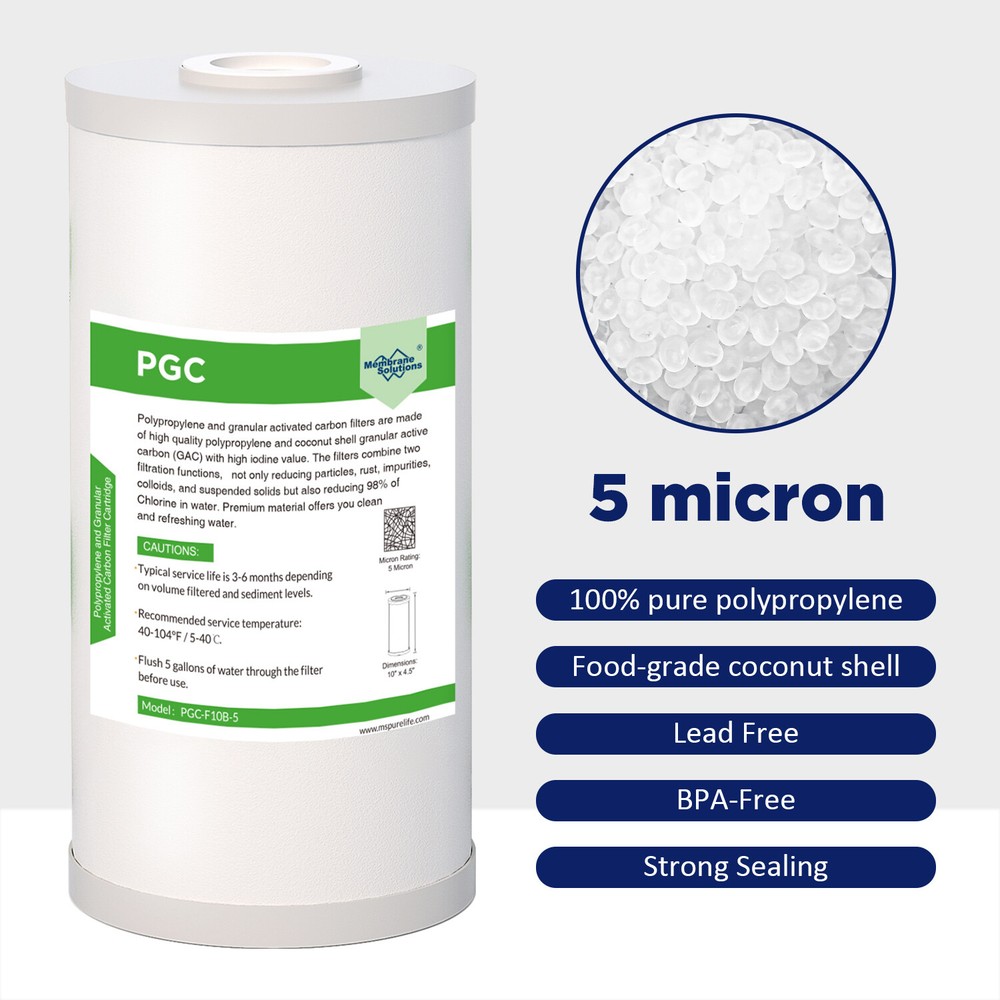 8 Pack 10"x4.5" 5 Micron Sediment & GAC Granular Carbon Water Filter Cartridges