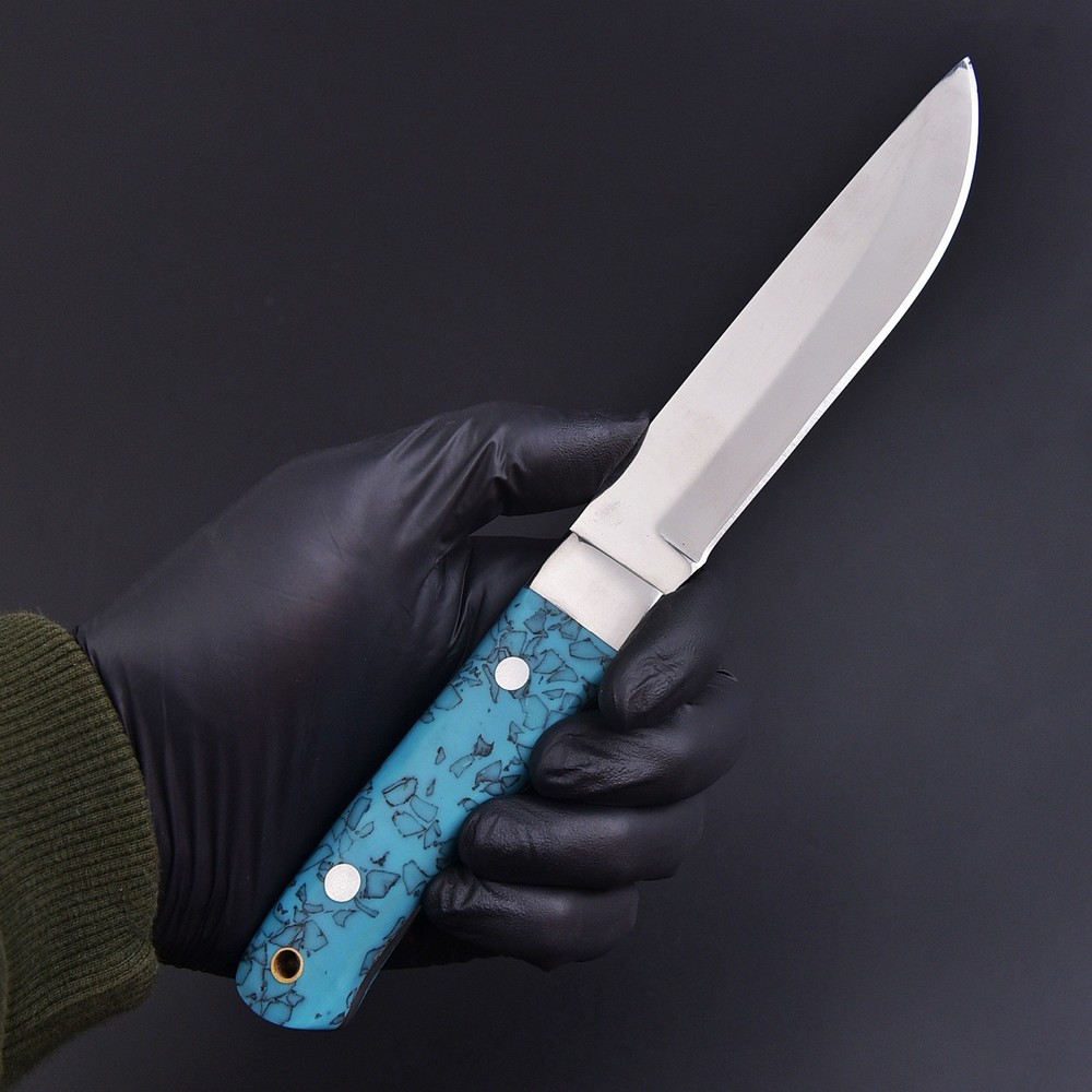 Handcrafted Fixed Blade Drop Point Hunting Knife Turquoise Handle