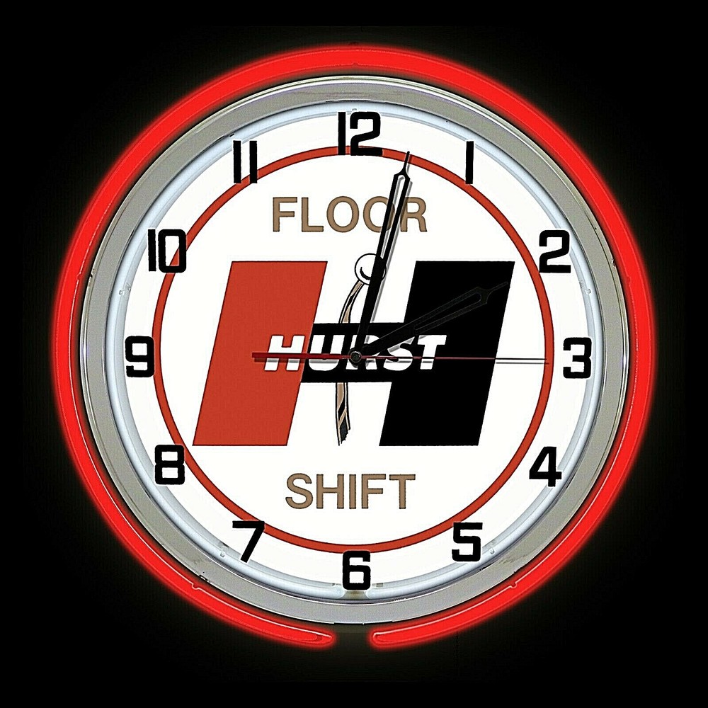 19" Nostalgic Hurst Floor Shift Sign Double Neon Clock