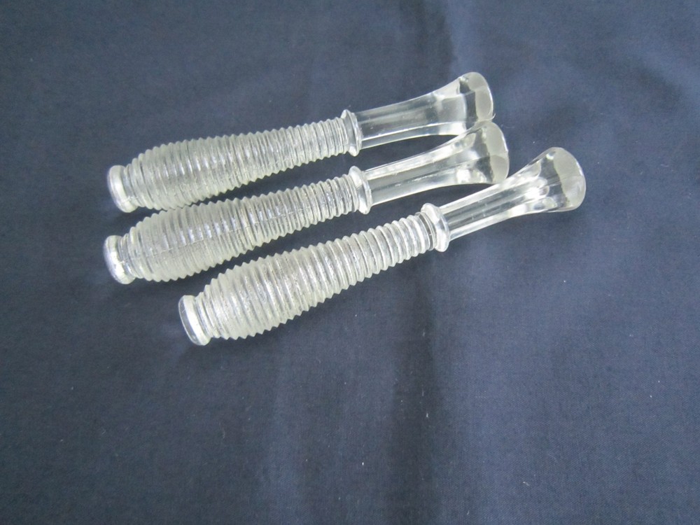 3 Vintage Bar Muddlers Clear  Ribbed Glass