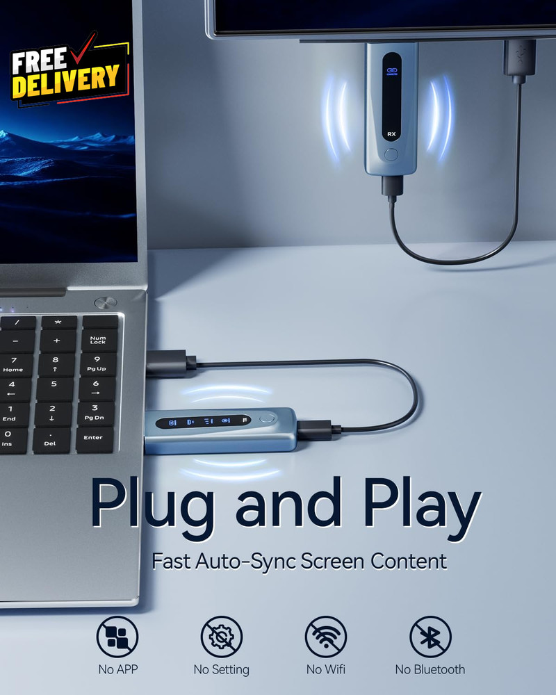 2025 Upgraded Wireless HDMI Transmitter and Receiver 328FT/100M Plug & Play....