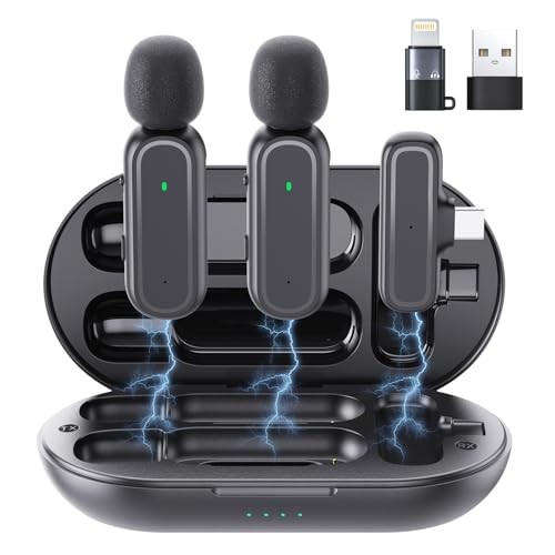 2 Pcs Wireless Lavalier Microphone for iPhone iPad Android PC, Mini Mic with