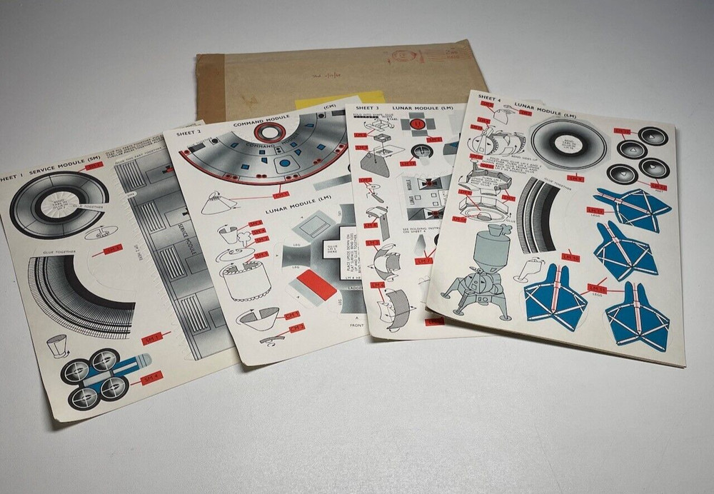 1969 Moon Landing Card Model Kit Service Command Lunar Modules Unused Original