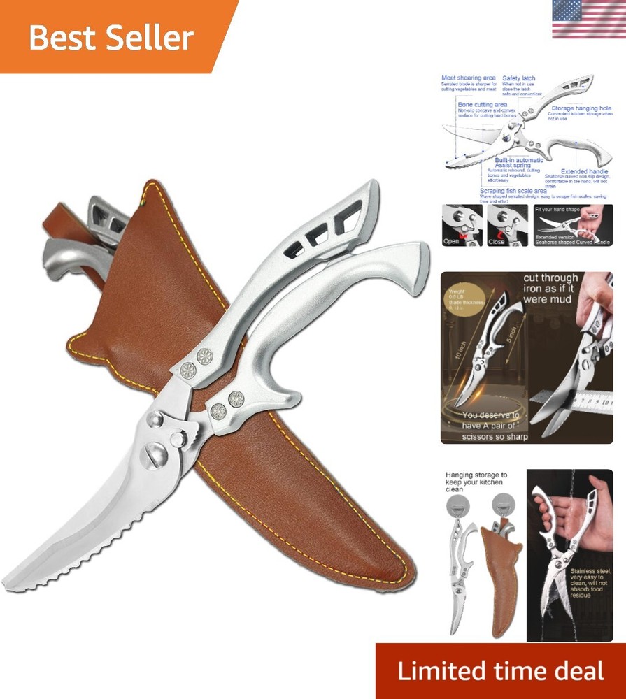Rust-Proof Professional Kitchen Scissors - Ideal for Poultry, Fish, Vegetables