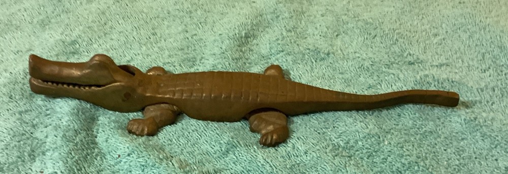 Vintage Solid Brass 9 3/4” Alligator/ Crockodile ? Nut Cracker.