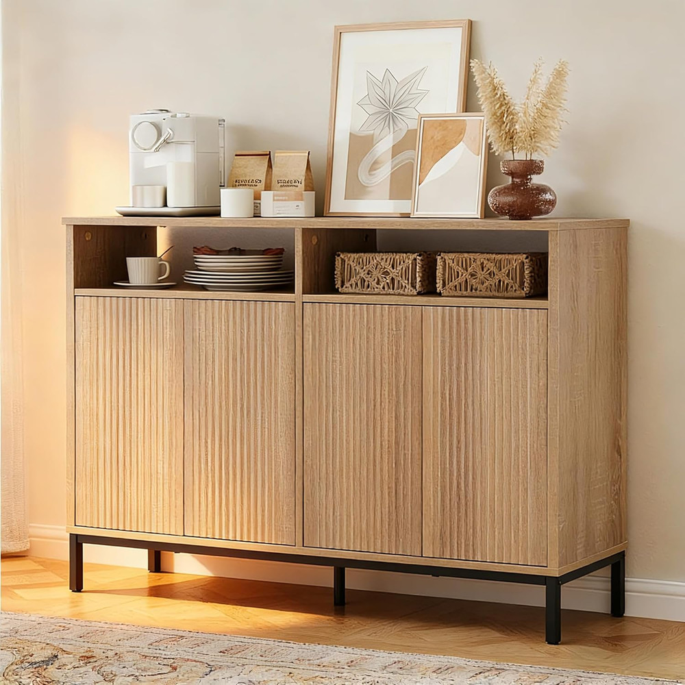 Modern 46.4" Fluted Sideboard Buffet Cabinet with Storage & Adjustable Shelves