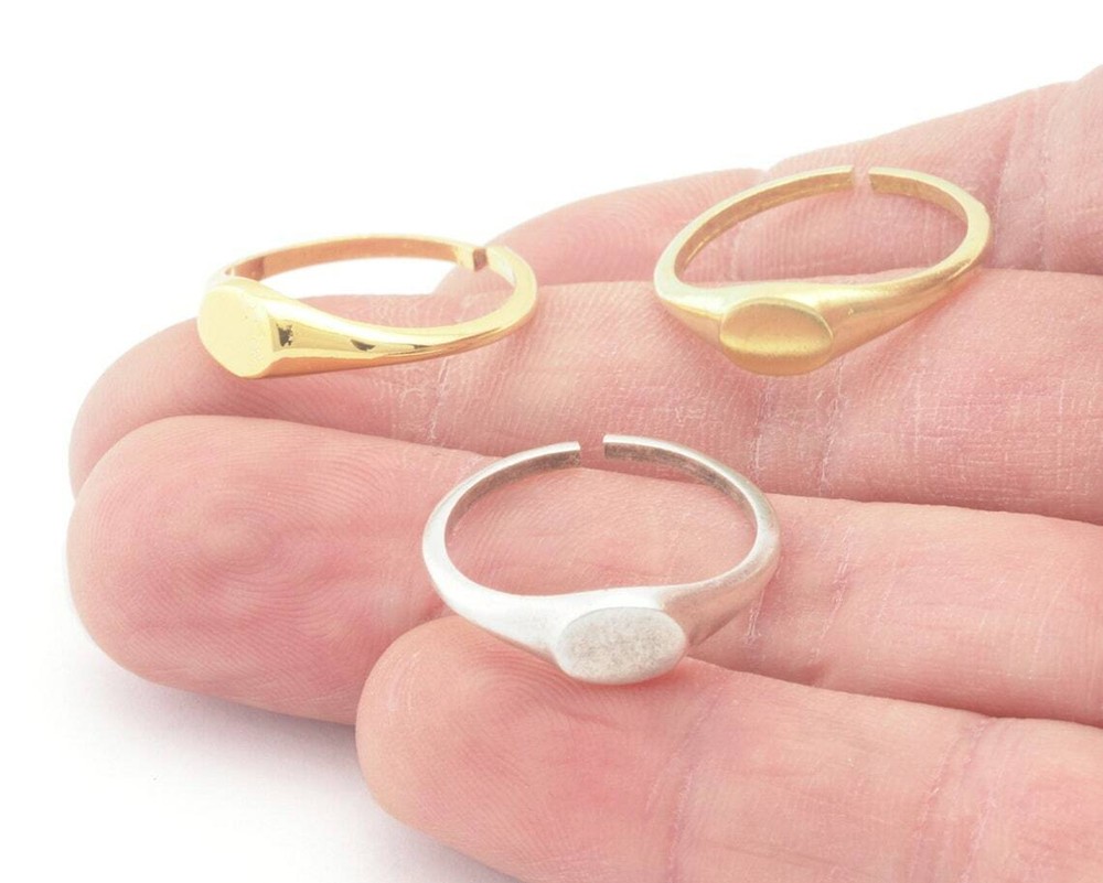 2 Pcs Minimalist Ring Adjustable base blank raw brass,silver,shiny gold 2896