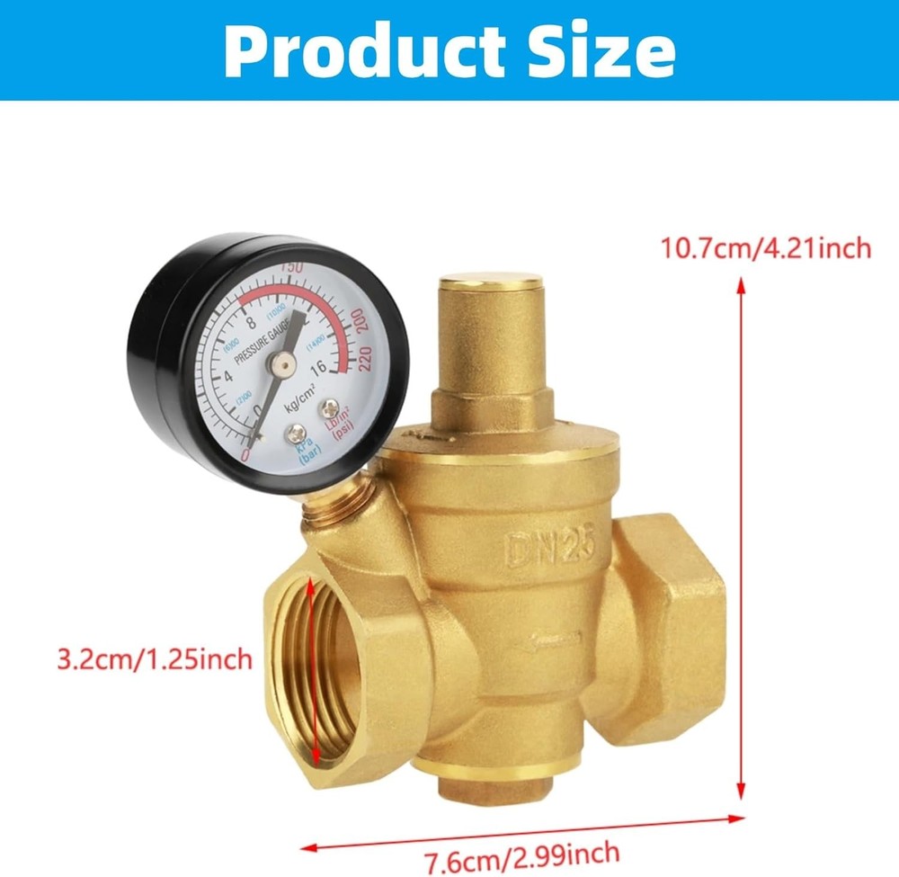 DN25 Water Pressure Regulator 1 inch Valve Brass...