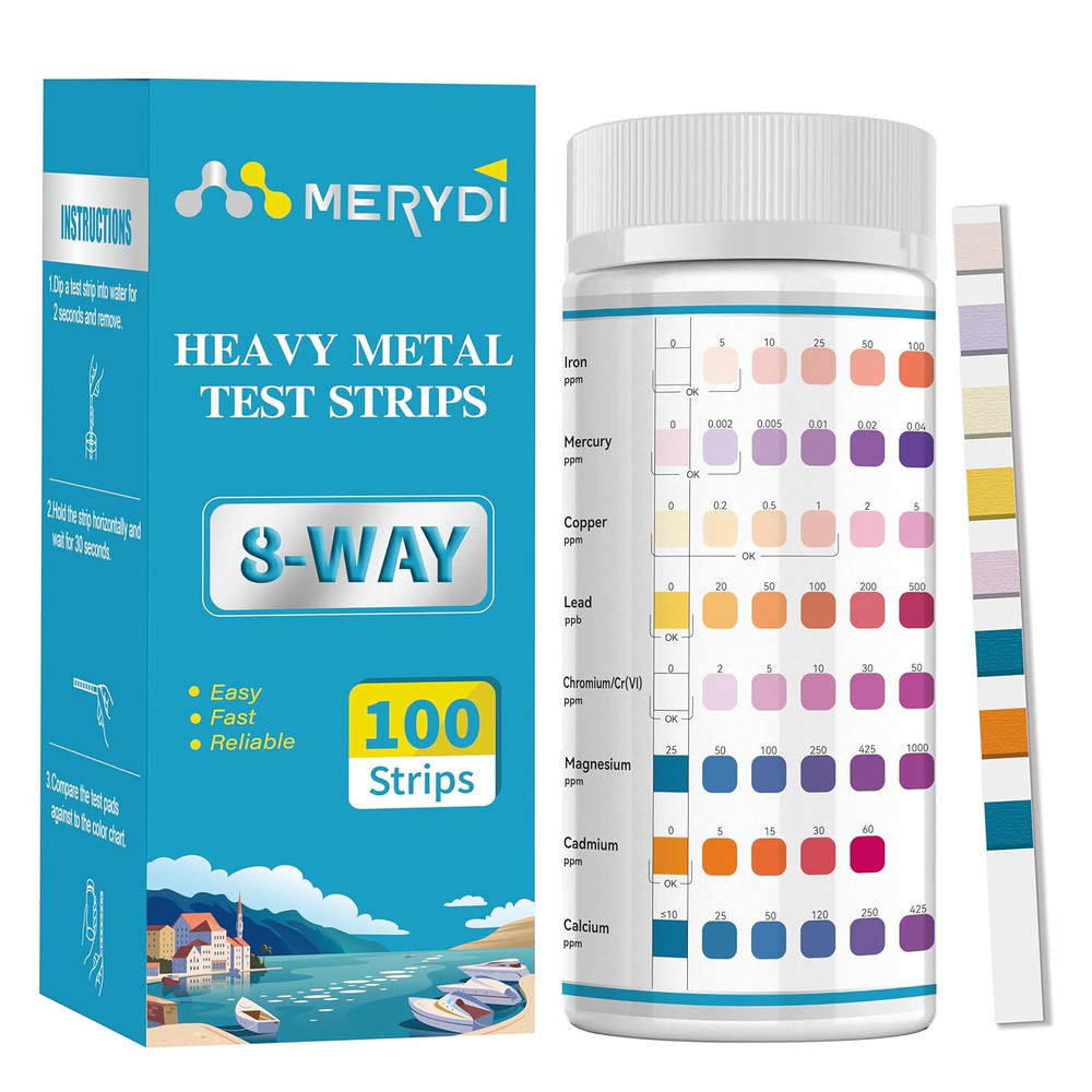 Heavy Metals Water Test Strips (8 Tests) - 100Ct Home Water Testing Kit for Iron