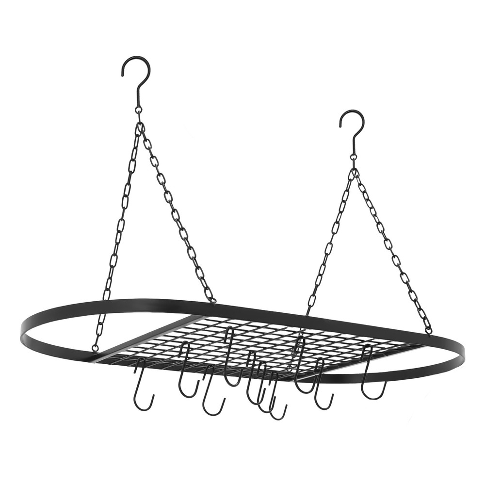 Kitchen Iron Pot Rack Oval Ceiling Hanging Cookware Storage Pan Holder Hanger
