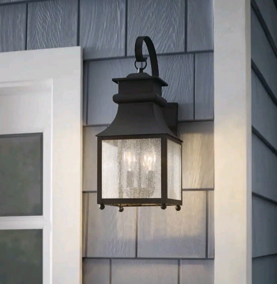 Rainbrook 18 in. 2-Light Matte Black Outdoor Wall Light Fixture Sconce with Seed