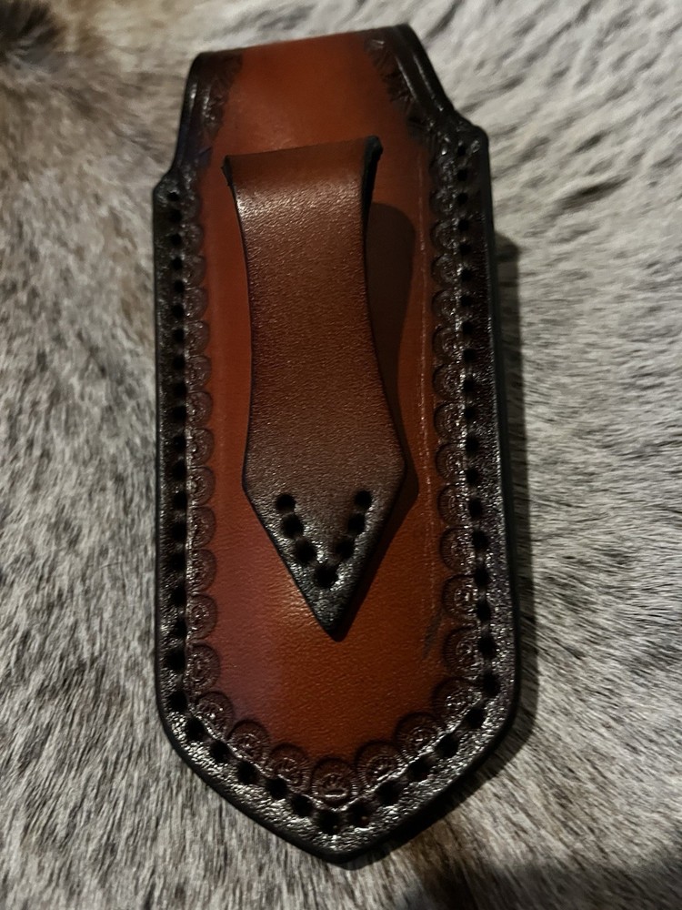 Tooled Leather Medium Knife Pouch Vertical Pocket Leather Sheath W Belt Loop