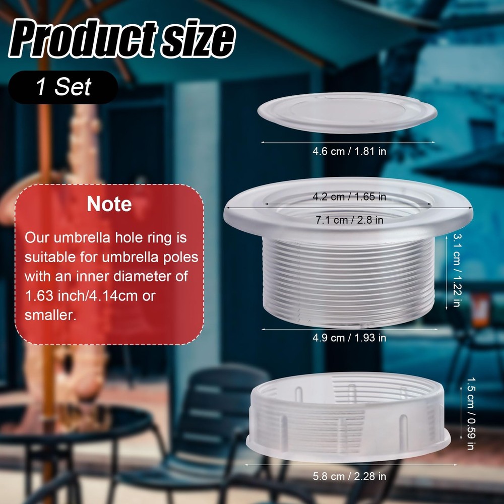 PEUTIER Parasol Hole Ring Plug and Cap Set, ABS Plastic Clear M, transparent