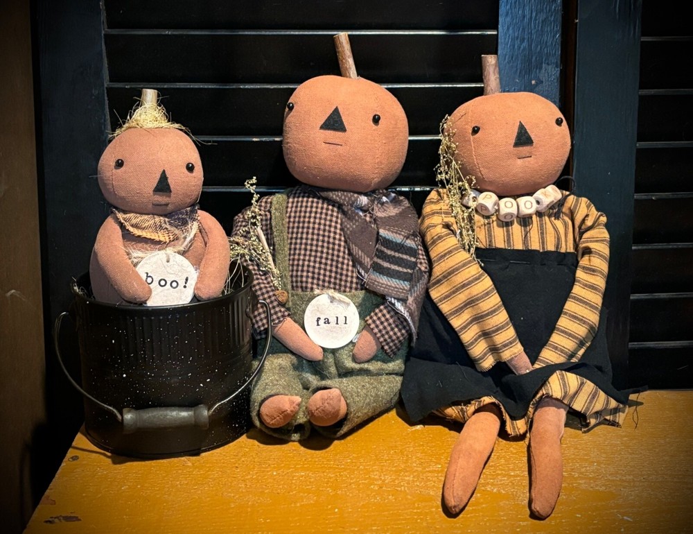 Grubby Primitive Rustic Fall Summer Halloween Spooky Sally Pumpkin Doll 16”