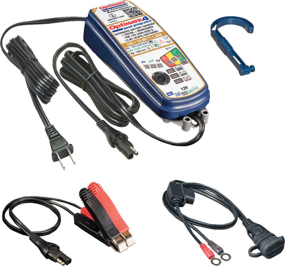 Tecmate Optimate 4 Quad Program Universal Motorcycle Battery Tender Charger